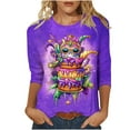 thumbnail image 2 of Qetyuw Womens Mardi Gras Tshirt 3/4 Length Sleeve Crew Neck Tops Funny Mask Graphic Tees Plus Size Carnival Party Tee Shirts, 2 of 5