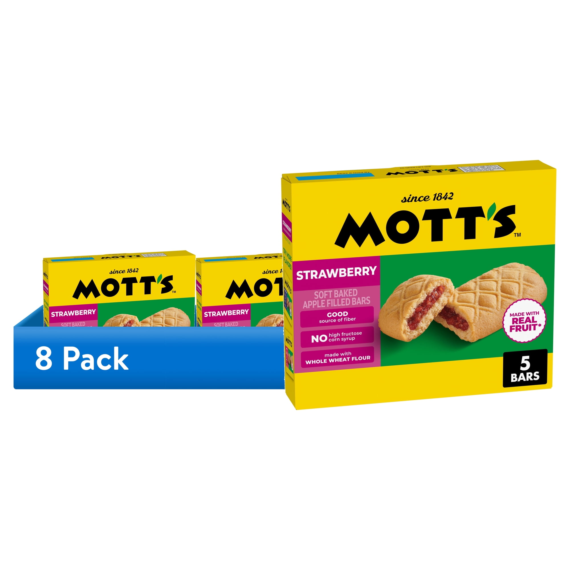(8 pack) Mott's Soft Baked Apple Filled Bars, Strawberry Flavor Snacks, 5 Count, 6.55 oz