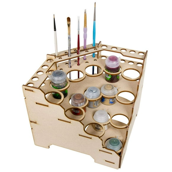 The Broken Token Modular Paint Rack w/ 35mm Holes - 90Â° Wedge - Multiple Organizer for Paint Bottles, Pots, and Brushes in Tiered Layout - Customize Your Pieces with Easy Organization & Access