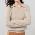 thumbnail image 2 of VISALY Polo Pullover Sweater Basic Sweater Tops Pullover Sweater Soft Warm Cozy Merino W.ool Seamless Sweater Sweaters for Women Cropped Sweater Oversized Sweatshirt Oversized Sweaters Beige L, 2 of 8