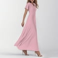thumbnail image 3 of TQWQT Womens Pink Dresses Plus Size Spring Church Dress V Neck Short Sleeve Casual Ruffle Maxi Dresses Easter Wedding Guestes Dress Pink XXL, 3 of 5