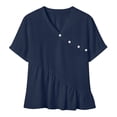 thumbnail image 2 of Craaazy Women's Plus Size Versatile Solid Color Cotton Linen V-Neck Short Sleeve T-shirts with Ruffle Trim for Daily Wear, 2 of 7