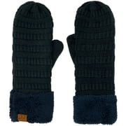CC Super Thick Fuzzy Fleeced Lined Warm Winter Knitted Mittens Gloves (Solid Navy)