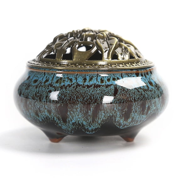 Ceramic incense burner, copper cover, Buddha, antique alloy wire, sandalwood incense, incense, incense, ice cracking kiln change