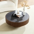 thumbnail image 4 of Noble House 35.43" Round Sintered Stone Coffee Table, Fluted Drum Pedestal, Modern Design for Apartment, Walnut, 4 of 8