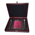 thumbnail image 2 of KuzmarK 6 oz. Leather Flask Set in Rose Wood Presentation Box -  Giraffe Skin Pink Sparkle, 2 of 2