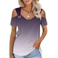 thumbnail image 2 of Raeneomay Off Shoulder Tops for Women Women Summer Sexy T-Shirt Cold Shoulder Pullover Blouse V-Neck Short Sleeve Solid Tops, 2 of 6