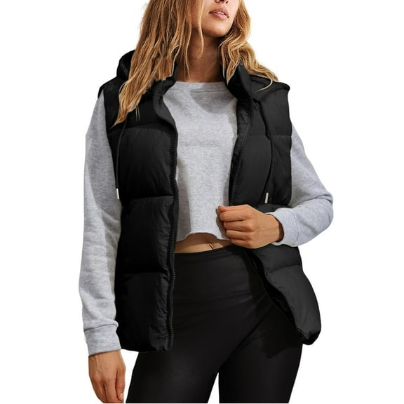PUWEI Women's Warm Puffer Vest Sleeveless Full Zip Puffy Jacket Removable Hood with Pockets