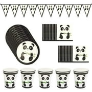 Panda Party Supplies, 121 Pcs Panda Theme Disposable Tableware Set, Black & White