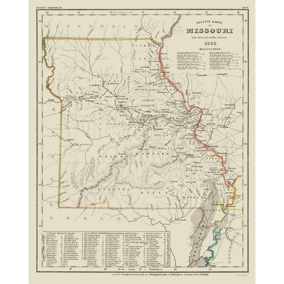 Historic State Map - Missouri - Meyer 1845 - Vintage Wall Art