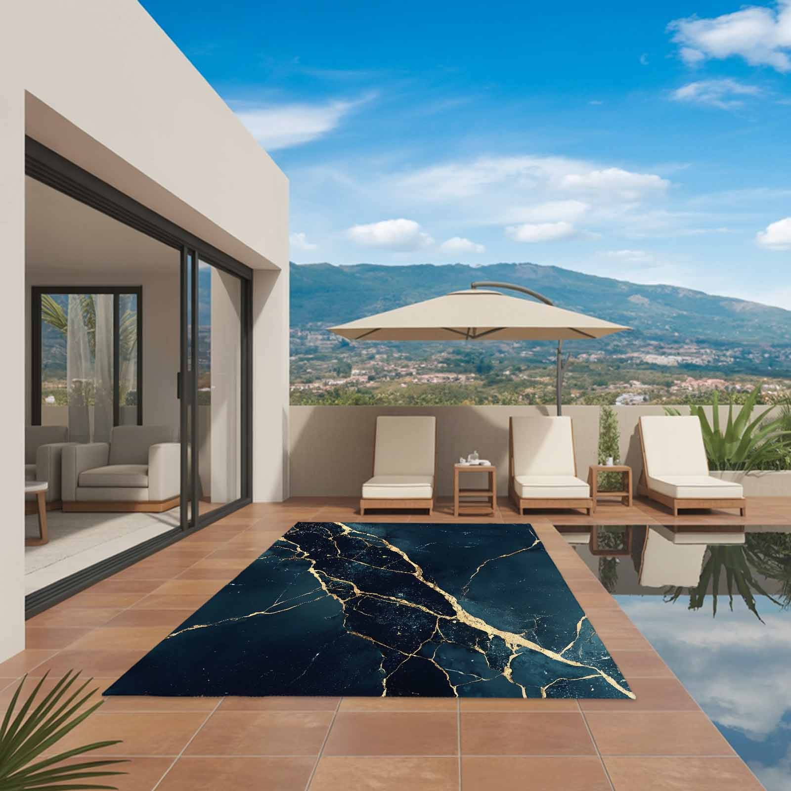 Outdoor Rug 5x8ft Green Marble Large Area Rug Golden Ripple Indoor Outdoor Carpet Outdoor Rugs Mats for Patio Camping,RV,Front Door, Outside Decor