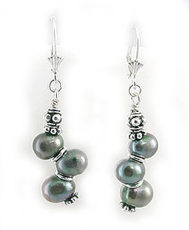 7mm Peacock Button Cultured Pearl Earrings Sterling Silver Lever Backs