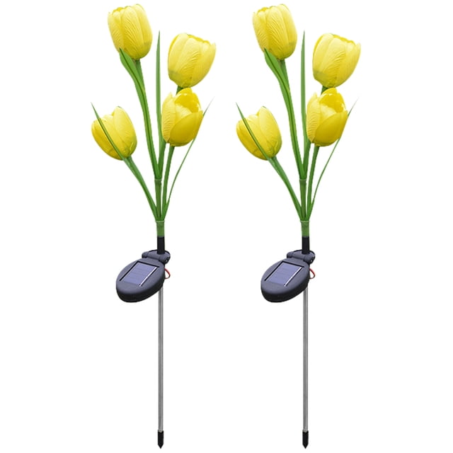 WDOplteas Luces Solares Decorativas para Exteriores Tulipanes Impermeables Luces Solares para Jardín (2 Piezas Amarillas)