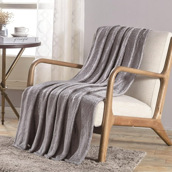 Dama Scroll All Season Embossed Pattern Ultra Soft and Cozy 50" x 60" Throw Blanket, Grey