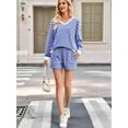thumbnail image 2 of Women'S Striped Sets 2 Piece Outfits Long Sleeve Sweatshirt and Shorts Set Blue XL, 2 of 8