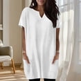 thumbnail image 3 of Otntypg Oversized Tunic Shirts for Women Casual Summer Short Sleeve V Neck Plain Tees Shirt Tops Loose Fit Baggy Long Tshirt Blouse with Pockets White S, 3 of 6
