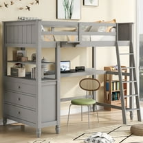 CoSoTower Twin Size Loft Bed with Drawers and Desk, Wooden Loft Bed with Shelves - Gray