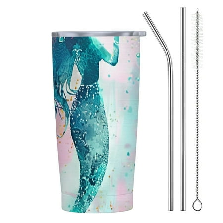 

Facannap Mermaid Fish Butterfly 20oz Stainless Steel Car Tumbler with Straw - Outdoor Gift for Women - Ideal for Ice Drinks and Hot Beverages 20oz
