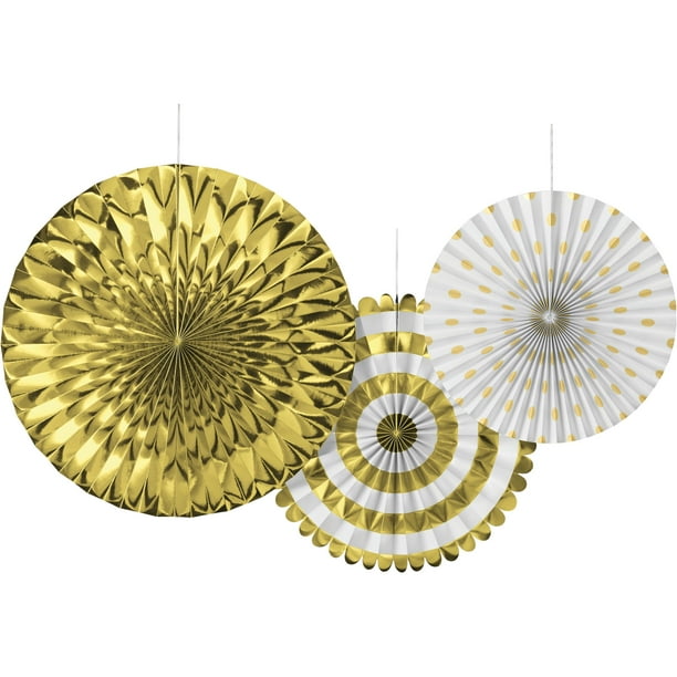 Gold Fan Set, 110in Paper Fan with Dots, 110in Paper and Foil Fan