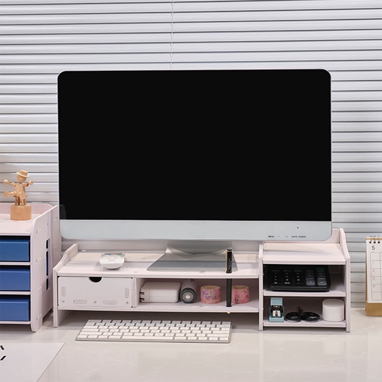 Kabuer Office Wood Desk Organizer, Top Monitor Stand Riser, Multifunctional Storage Desktop Shelf