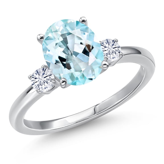 Gem Stone King 14K White Gold Sky Blue Topaz and White Moissanite Engagement Ring for Women | 3.20 Cttw | Oval 10X8MM | Gemstone November Birthstone | Size 8