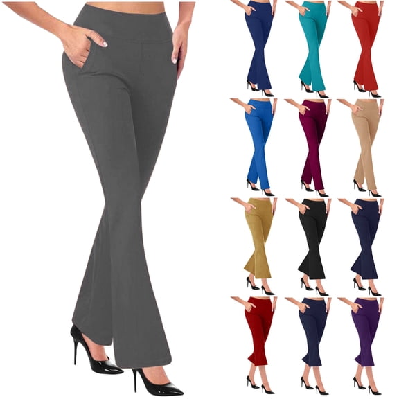 QATAINLAV High Waisted Dress Pants for Women Bootcut Elastic Waist Work Slacks 2026 Solid Business Casual Pants Going Out Flare Trousers with Pockets Brown L