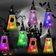 thumbnail image 3 of Decoraciones de Halloween, manga de viento fantasma con sombrero, luz LED, bandera espeluznante colgante, serpentina de viento para accesorios de fiesta en el patio interior y exterior, ojo de demon, 3 of 5