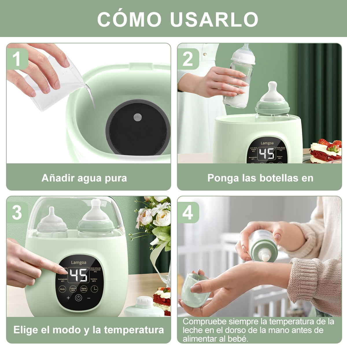 Baby Bottle Warmer, Bottle Sterilizer, 7-in-1 Fast Bottle Warmer Food Heater & Defros, Green