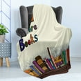 thumbnail image 4 of Book Soft Flannel Fleece Throw Blanket, Read More Books Words Printed on Sketch Background with Colorful Books on a Shelf, Cozy Plush for Indoor and Outdoor Use, 50" x 70", Multicolor, by Ambesonne, 4 of 5