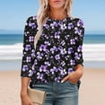 thumbnail image 2 of CYMMPU Women's Floral Printed 3/4 Length Sleeve Summer Fall Swing Shirts Vintage Tunic Tops Basic Tees Business Work Blouses Crewneck 2025 Clothes Purple L, 2 of 6