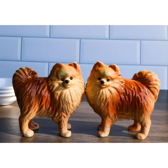 Ebros Pom Pom Golden Groomed Pomeranian Attractives Magnetic Salt Pepper Shakers