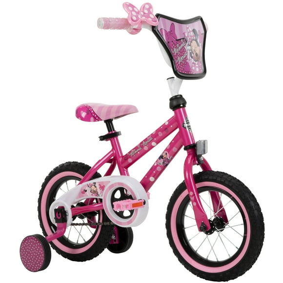 Huffy 12-inch Minnie Mouse Bike for Girls with Training Wheels, Pink, 3-5 years