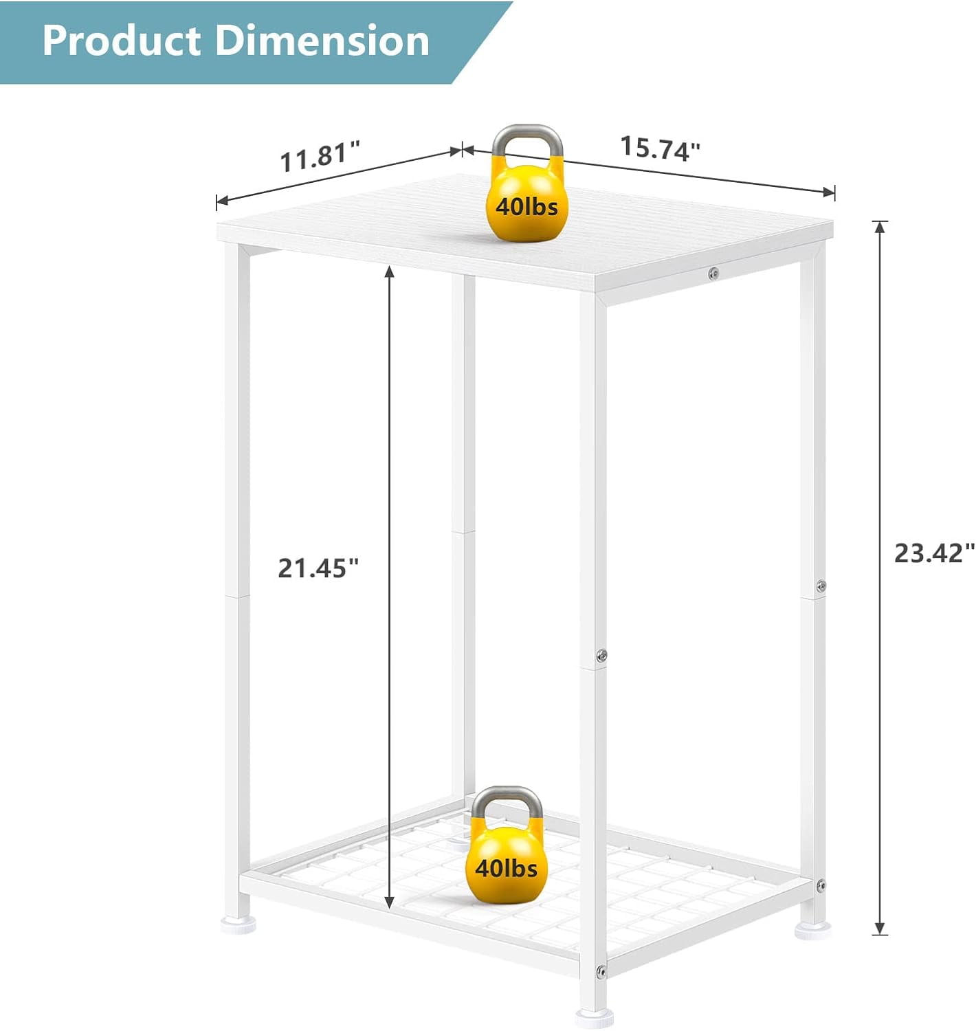 Nightstand with Charging Drawer Side Table White Set of 2