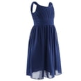 thumbnail image 3 of Sxiwei Kids Girls Pleated Chiffon Sleeveless Midi Dress Wedding Birthday Party Gown Holiday Summer Dress Navy Blue 12, 3 of 8