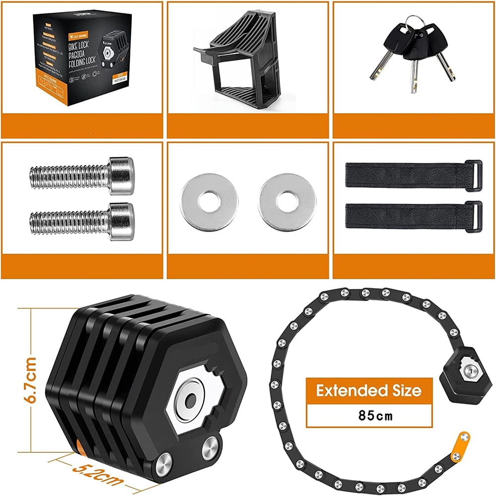 2022 Folding Bike Lock, 85cm Long High Security Bike Lock, Folding Bike Lock with Stand and 3 Keys, Mountain Bike/Road Bike/BMX/MTB Electric Scooter Lock