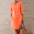 thumbnail image 5 of Women Casual Long Sleeve Buttons Pockets Cotton Linen Loose Knee-length Dress, 5 of 7