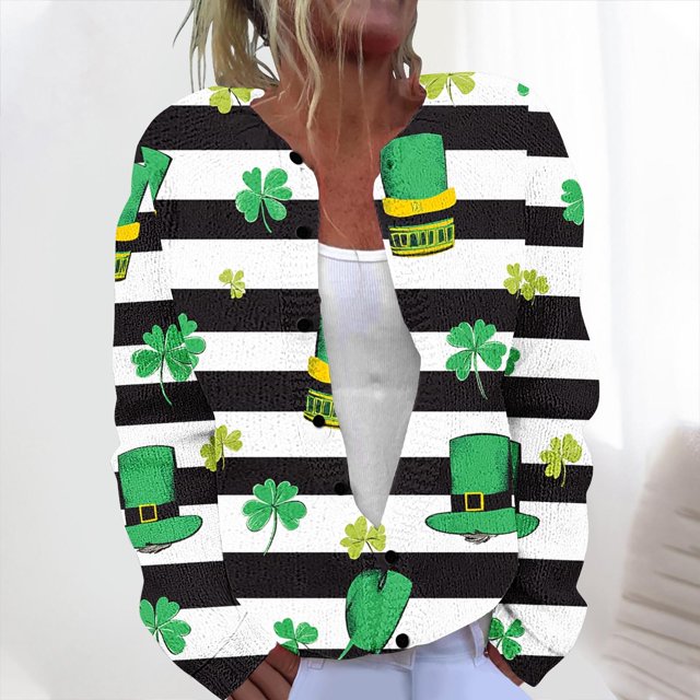 Cárdigan informal de punto con estampado del Día de San Patricio para mujer, abrigo con botones