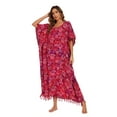thumbnail image 4 of Beautybatik Red Women Hand Blocked Batik Rayon Caftan Kaftan Loungewear Maxi Plus Size Long Dress 4X, 4 of 5
