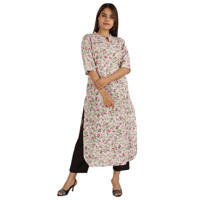 Moomaya Kurti de Base en Coton Imprimé Ethnique, Kurta Droite Longue pour Femmes Indiennes, Chemisier