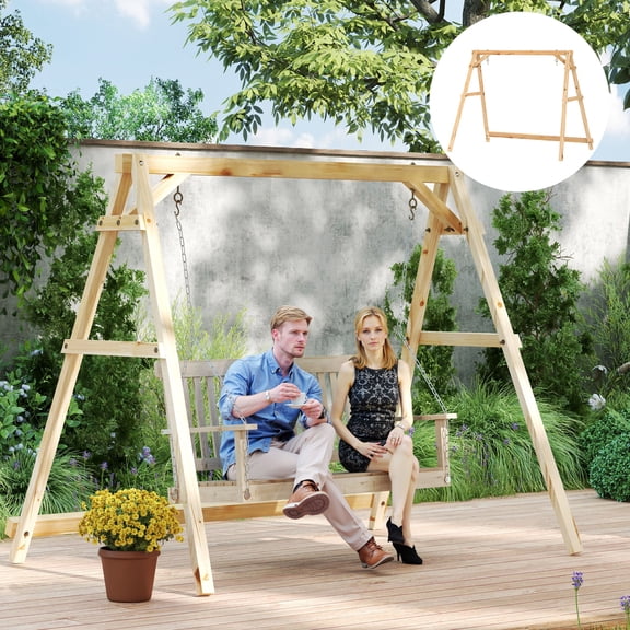 Outsunny 770lbs Wooden Porch Swing Frame, A-Frame Swing Stand with Reinforced Bars, Hanging Chair Stand Only for Backyard, Patio, Lawn, Garden