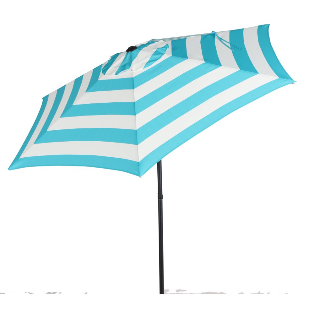 Mainstays 7.5' Round Market Pushup Patio Umbrella, Teal Cabana Stripe