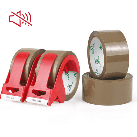 Bomei Pack Brown Quiet Packing Tape, 4 Pack, 1.88 Inch x 55 Yards With 2 Dispenser
