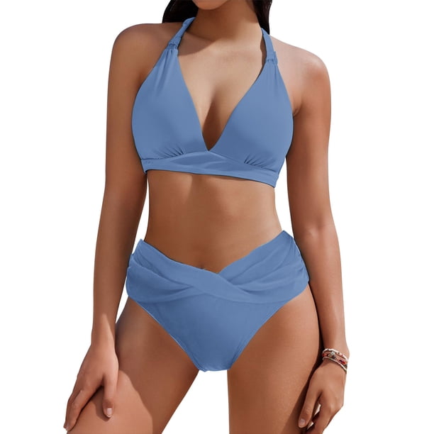 Traje de baño para mujer Trajes de baño de color sólido sin mangas de gran tamaño para mujer Traje de baño dividido Traje de baño sin mangas Trajes de baño para mujer