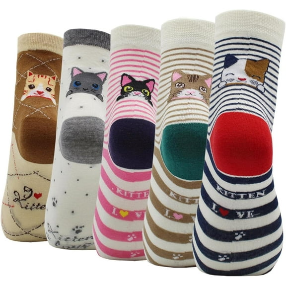 5 Pairs Cat Socks for Women, Cat Cute Animal Socks Dog Owl Gifts for Women