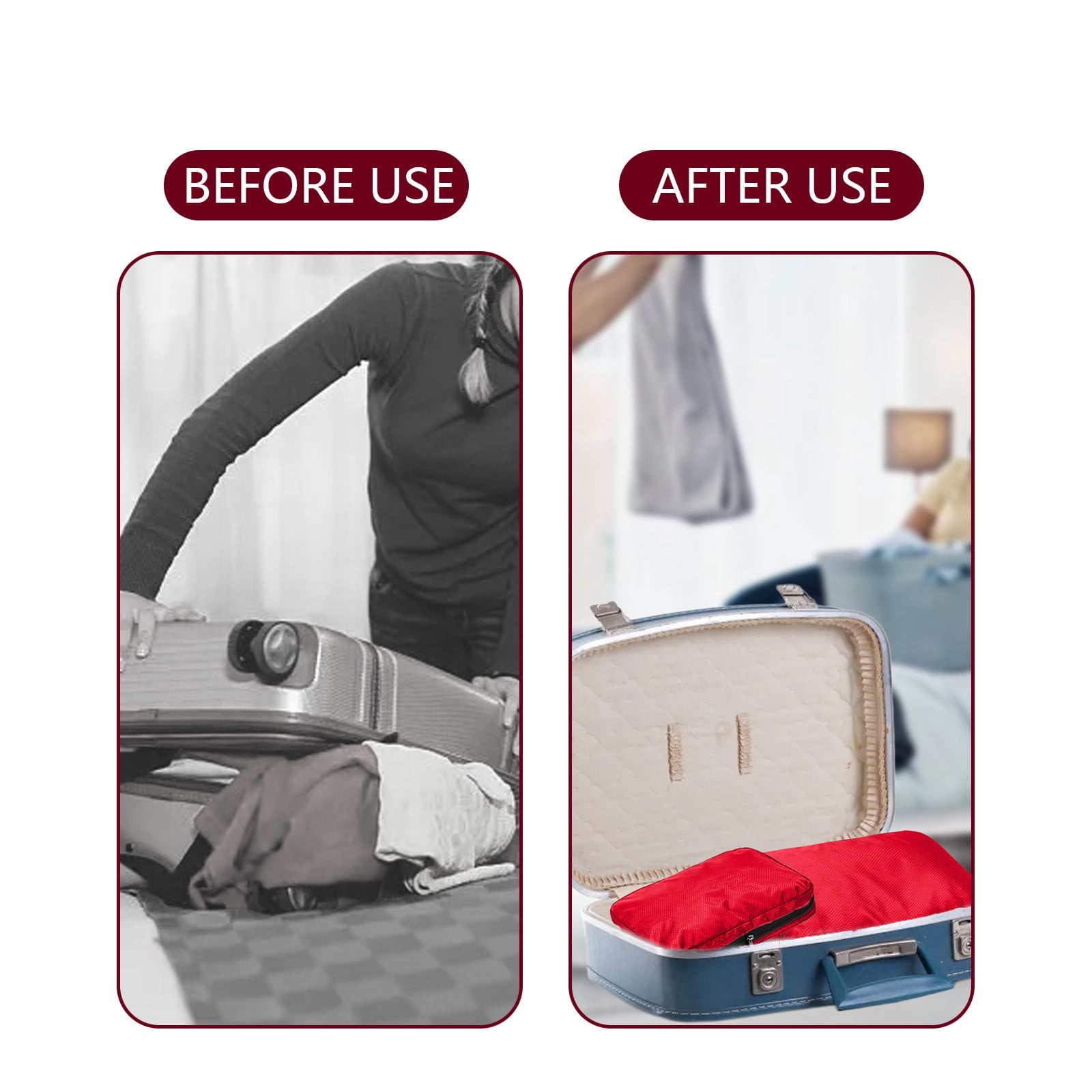 Travel Luggage Packing Cubes Set of 3, Expandable Suitcase Organizers for Clothes Storage, Travel Essentials, Oxford Cloth, 15.75x11.81in, Gray/Red