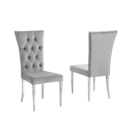 Best Master Furniture Danis Grey Velvet with Silver Dining Chairs, Set of 2