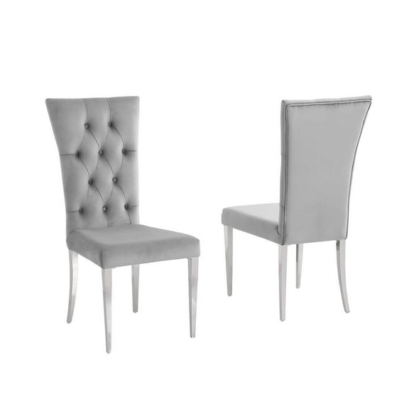 Best Master Furniture Danis Grey Velvet with Silver Dining Chairs, Set of 2