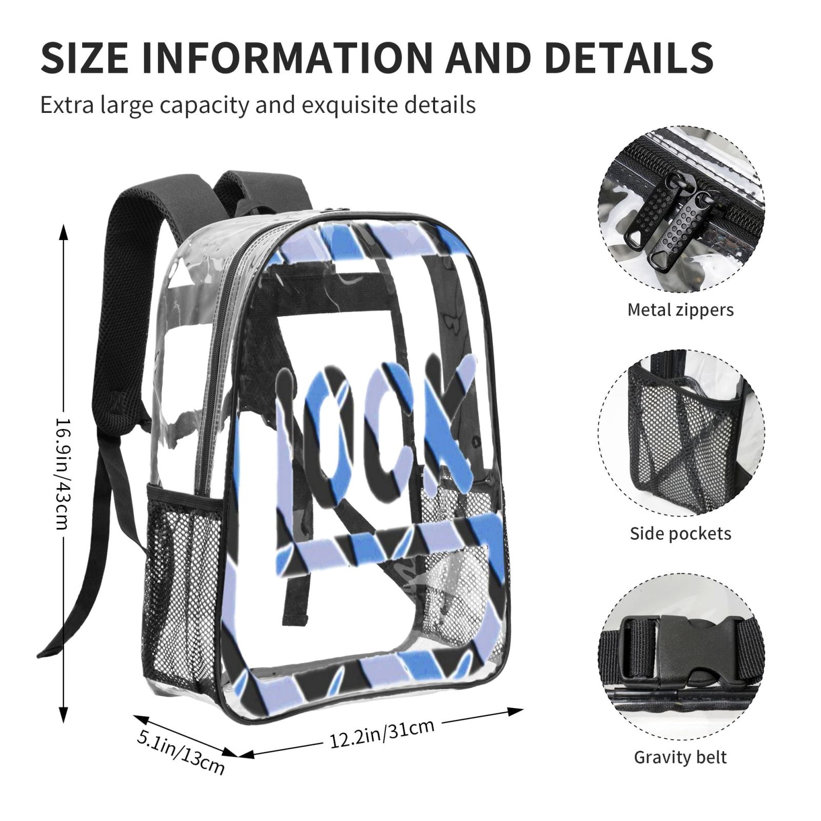 Glock Transparent Backpack Fashion Travel Backpack Laptop Backpack 16ch