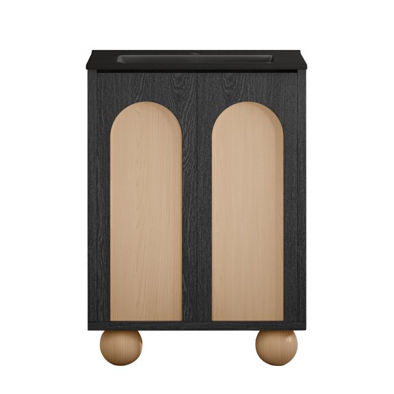 Plaisir II 24" Freestanding Bathroom Vanity in Black Oak with Black Sink Top