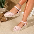 thumbnail image 2 of Rokment Womens Crochet Platform Wedge Sandals Bohemian Handwoven Straw Espadrilles Chunky High Heels Beach Casual Closed Toe Dress Summer Shoes for Vacation Spring Summer Fall Pink Size 8.5, 2 of 7
